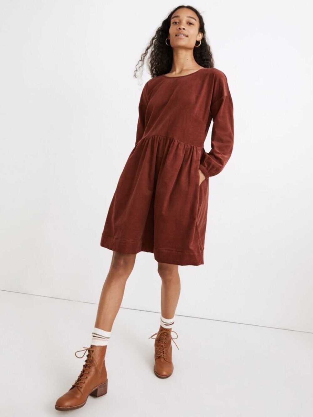 Madewell Corduroy Relaxed Mini Dress - Rusted Burgundy